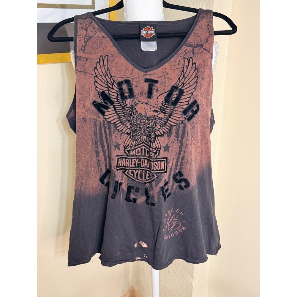 Harley-Davidson Barnett El Paso Eagle Graphic Tank Top Bleach Wash Black XLarge